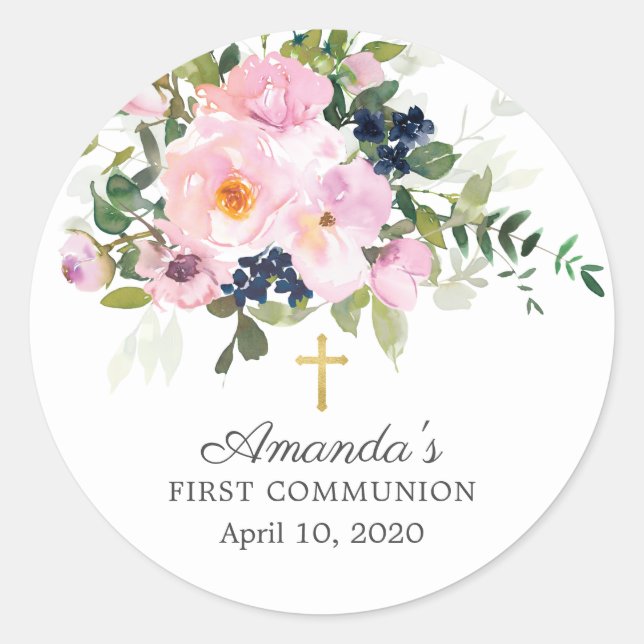 Rond Sticker de première communion pour les Roses et le (Devant)