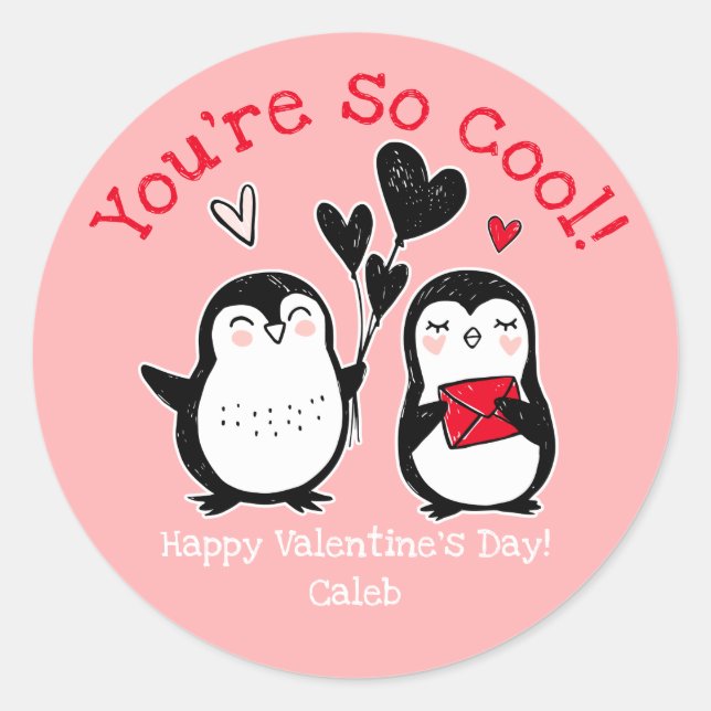 Rond Sticker de Saint-Valentin Doodin Penguin (Devant)