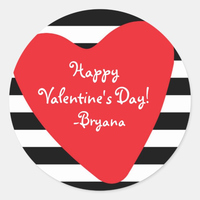 Rond Sticker de Saint-Valentin noir et blanc du coeur r (Devant)