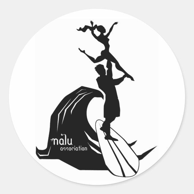 Rond Sticker de surf en tandem noir (Devant)