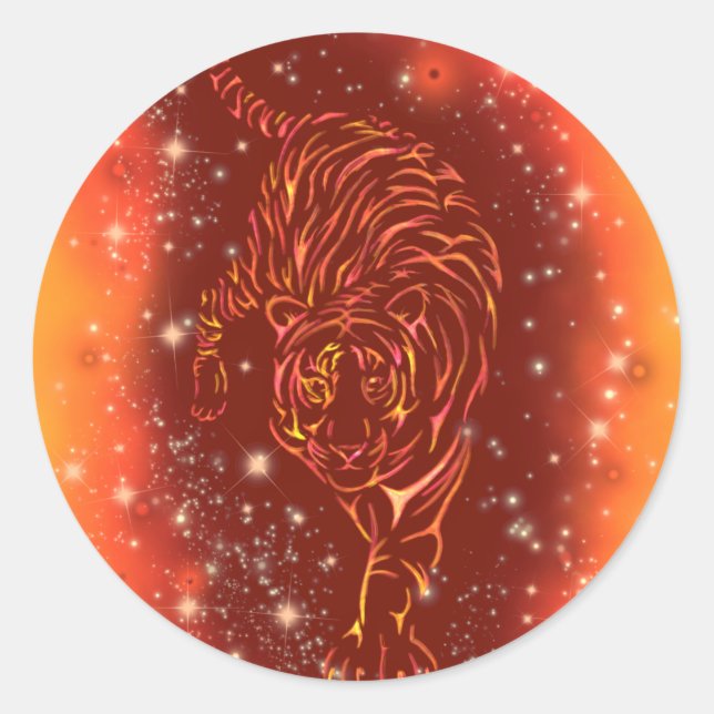 Rond Sticker De Tigre En Course À Galaxy Starry Night (Devant)