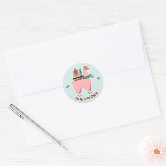 Rond Sticker de vacances Cute Llama - fa la la llama! (Enveloppe)