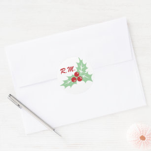 Rond Sticker de vacances Holly Feuilles et Berries Mono