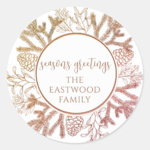 Rond Sticker de vacances Joyeuses Fêtes Pine Boughs