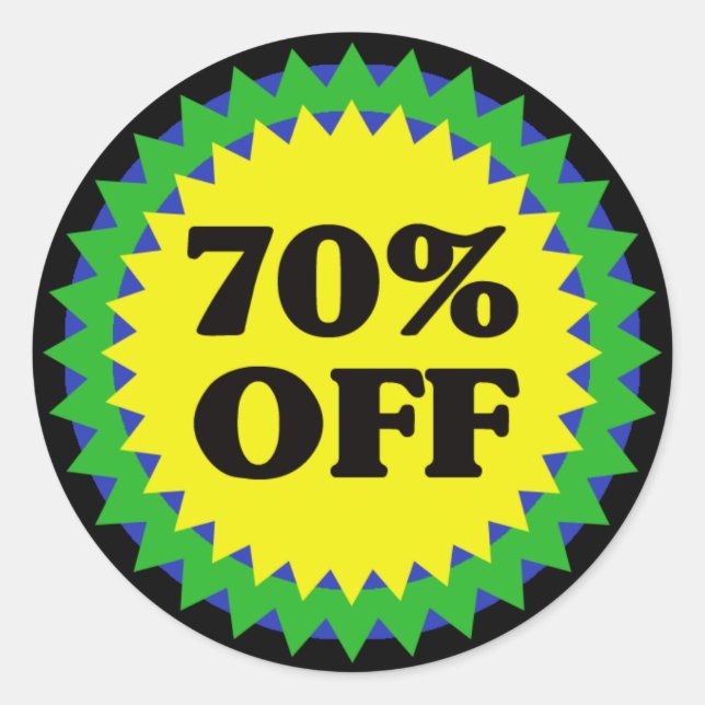 Rond Sticker DE VENTE AU DÉTAIL À 70 % DE BAS (Devant)