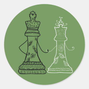 Rond Sticker d'échecs Queen & King Love
