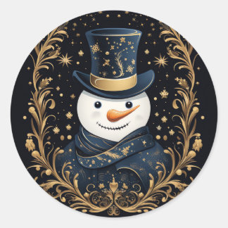 Rond Sticker décoratif Casquette bleu Snowman or