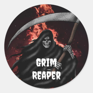 Rond Sticker Degien pour Halloween Grim Reaper Fire Inf