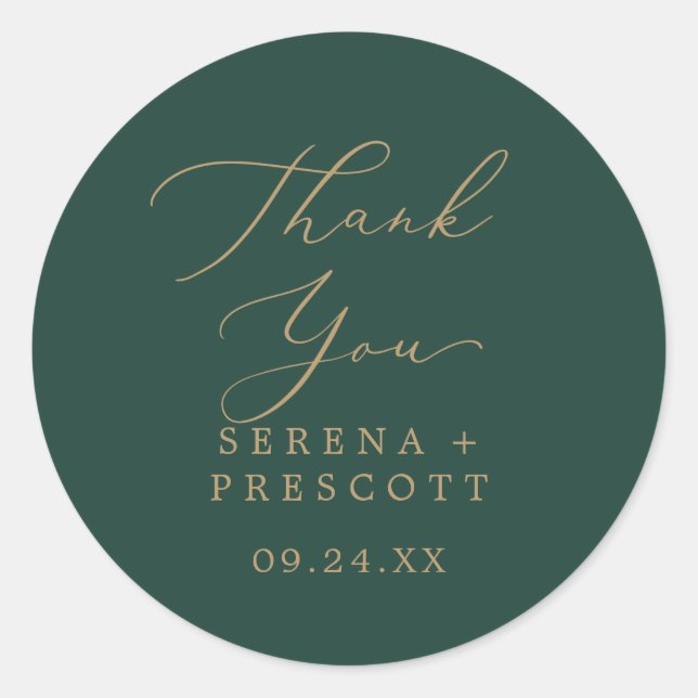 Rond Sticker Delicate Gold et Green Merci Favoriser (Devant)