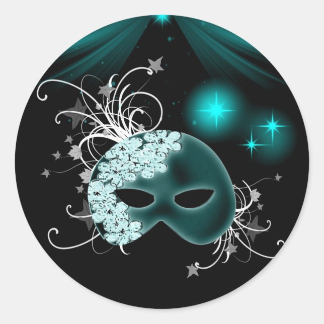 Rond Sticker d'enveloppe de masque turquoise bleu Mardi (Devant)