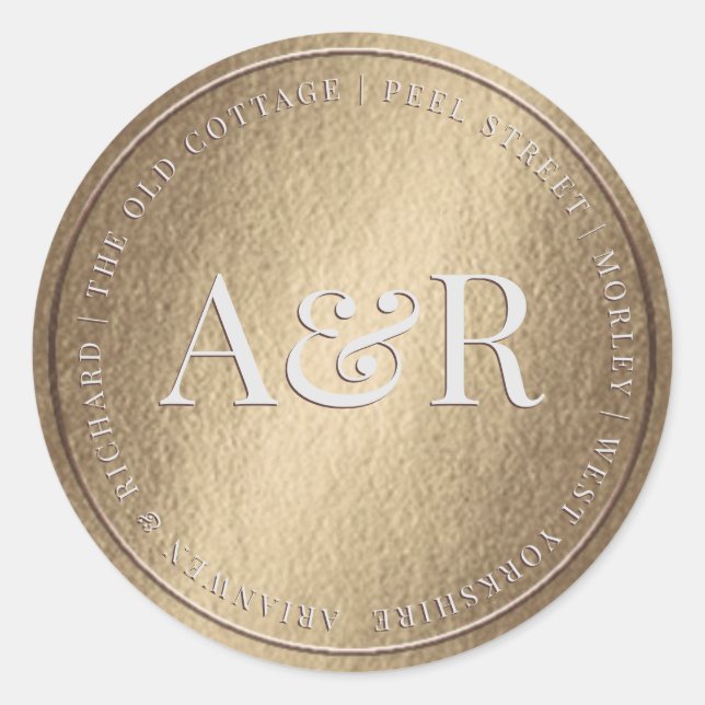 Rond Sticker d'enveloppe d'or avec Monogramme (Devant)