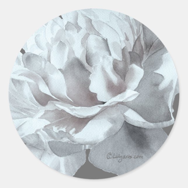 Rond Sticker d'enveloppe Mariage cool Grey Peony (Devant)