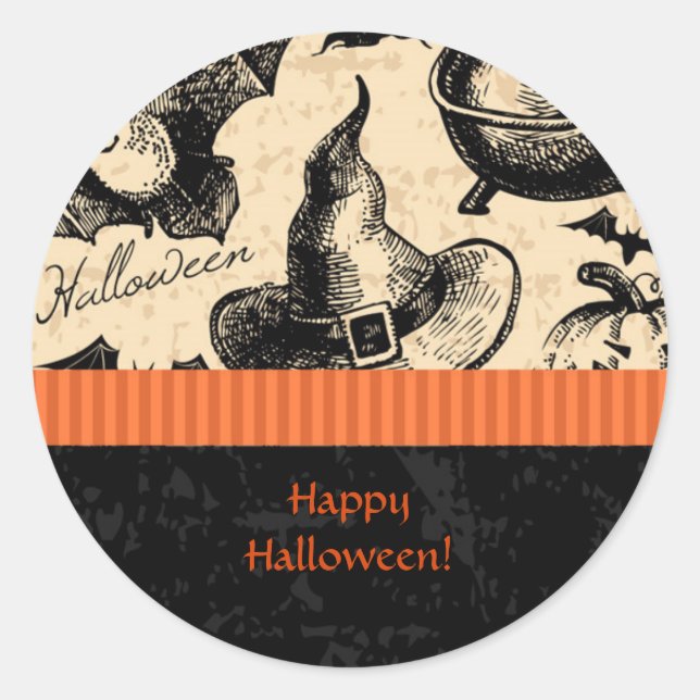 Rond Sticker d'enveloppe pour sorcière Halloween vintag (Devant)