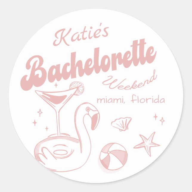 Rond Sticker Dernier toast Pink Bachelorette de plage (Devant)
