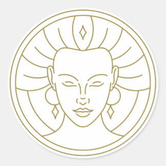 Rond Sticker Design Art Sleeping Femme face Line