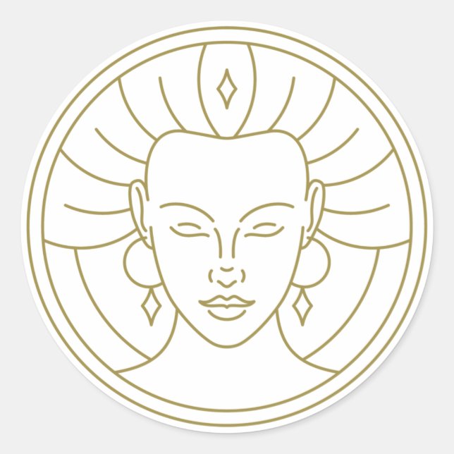 Rond Sticker Design Art Sleeping Femme face Line (Devant)