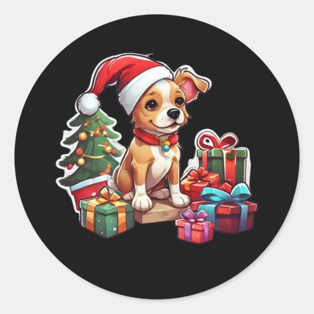 Rond Sticker Design Chien de Noël (Devant)