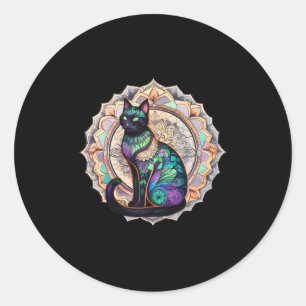 Rond Sticker design Zen Boho Intricte Mandala Cat