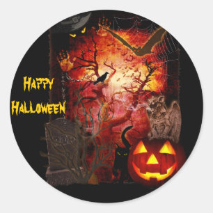 Rond Sticker d'Halloween effrayant (texte personnalisab