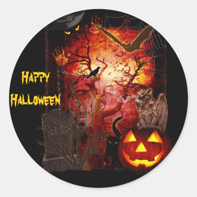 Rond Sticker d'Halloween effrayant (texte personnalisab (Devant)