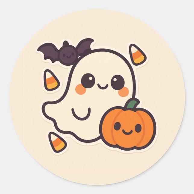 Rond Sticker d'Halloween Ghost Cute Kawaii pour enfants (Devant)