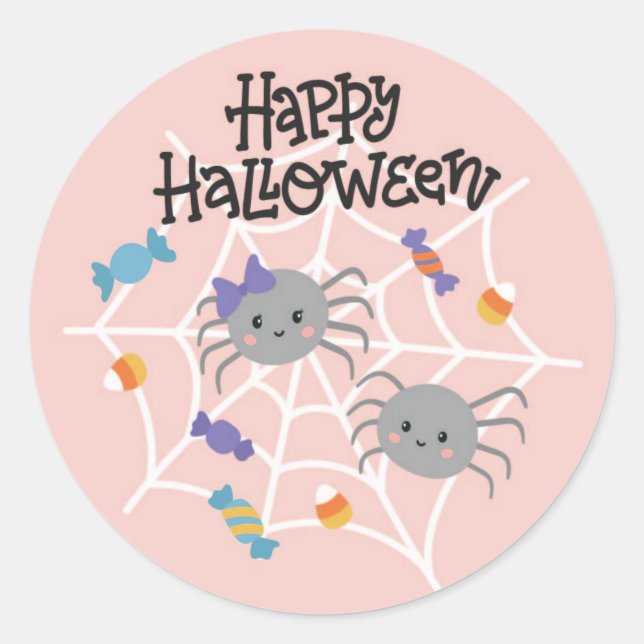 Rond Sticker d'Halloween mignon araignées et bonbons (Devant)
