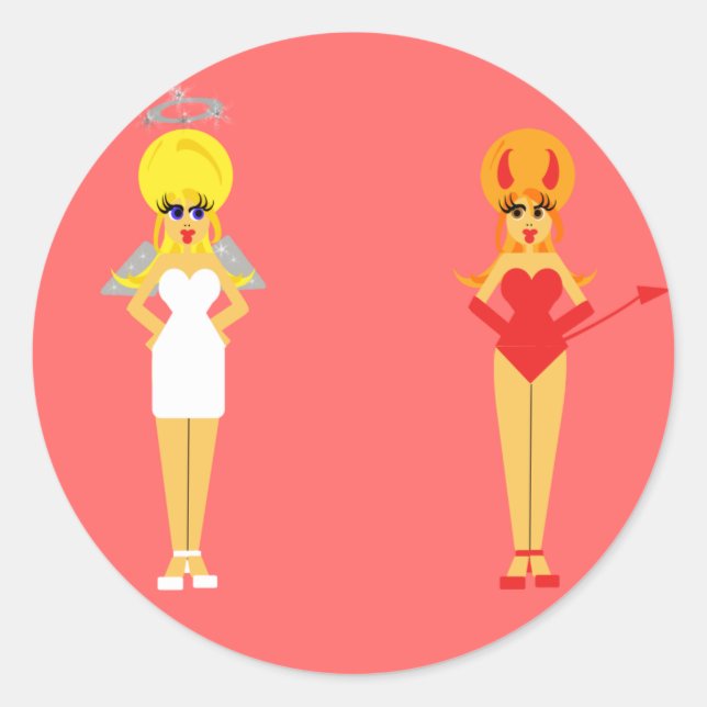 Rond Sticker diable et ange - Arrière - plan rose (Devant)