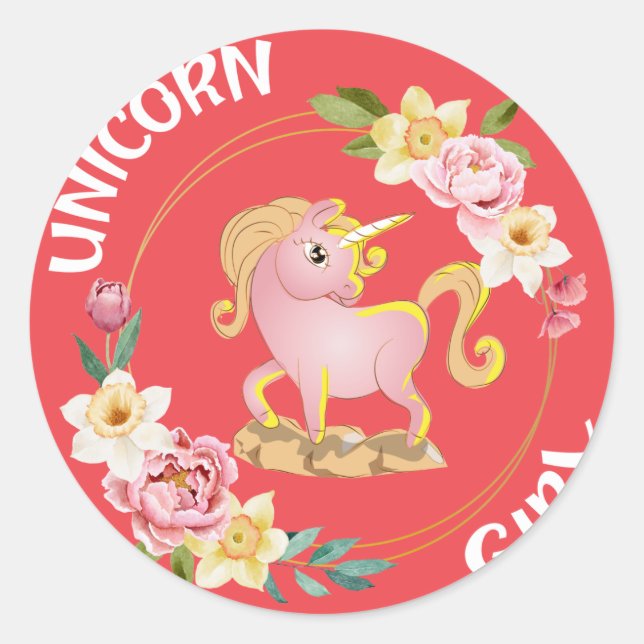 Rond Sticker d'illustration pour fille Unicorn (Devant)