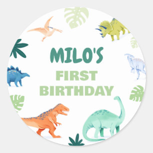 Rond Sticker Dino Coloré Dinosaur Anniversaire