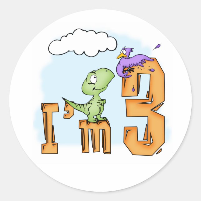 Rond Sticker Dino Fun 3ème Anniversaire Classic Round (Devant)