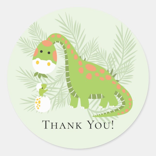 Rond Sticker Dinosaur Baby shower Favor (Devant)