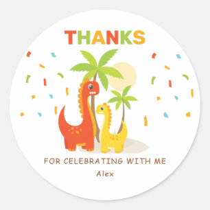 Rond Sticker Dinosaur Personnalisé Merci Anniversaire