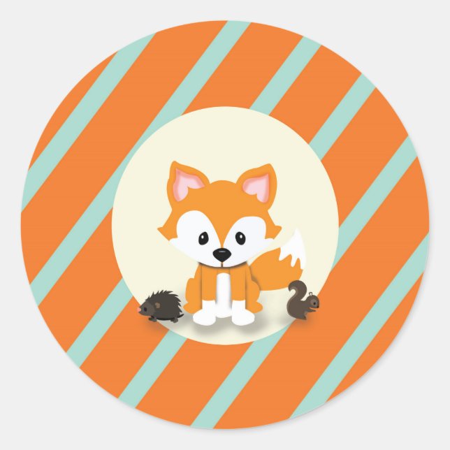 Rond Sticker d'invitation de Baby shower Woodland et Fo (Devant)