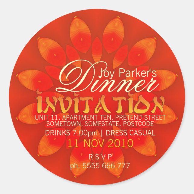 Rond Sticker d'invitation pour dîner en Asie exotique (Devant)