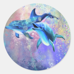 Rond Sticker Dolphin Couple Happy Family - Peinture