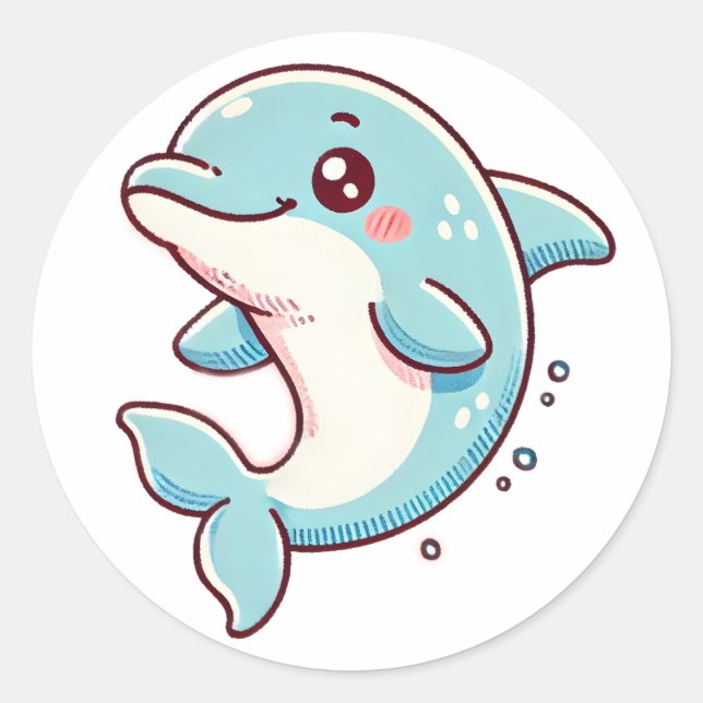 Rond Sticker Dolphin mignon - Jouant et inspiré par l'o (Devant)