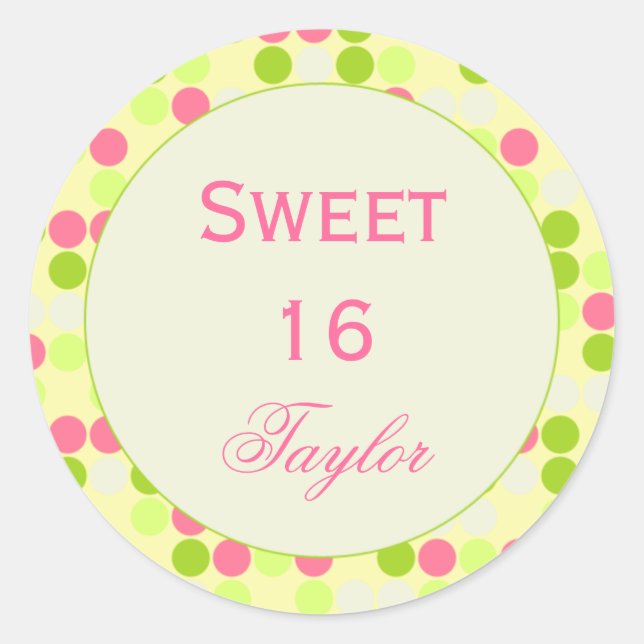 Rond Sticker doux 16 rose et vert (Devant)