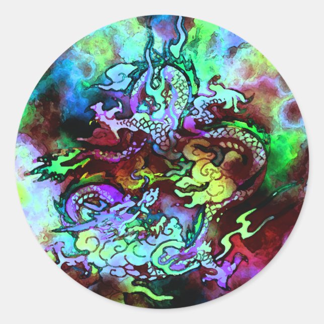 Rond Sticker Dragon Aquarelle #1 (Devant)