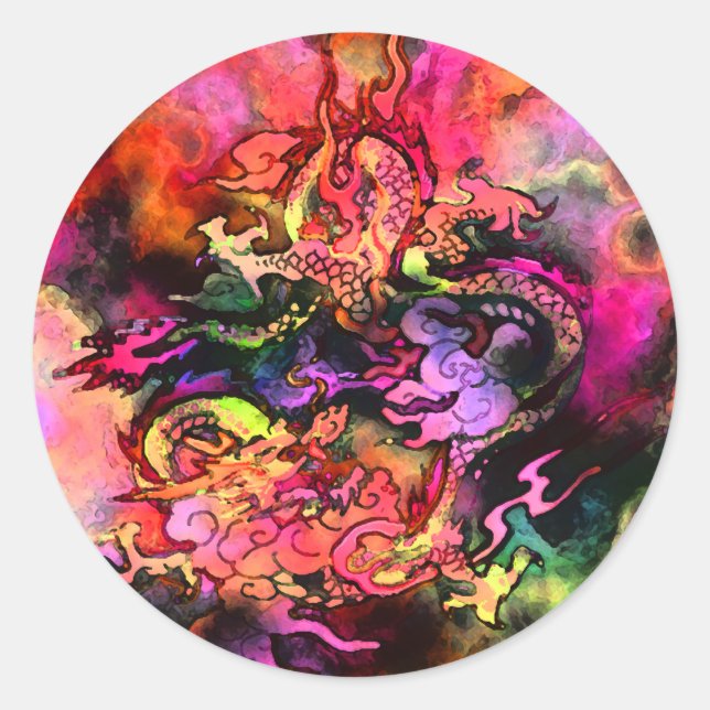 Rond Sticker Dragon Aquarelle #2 (Devant)