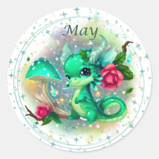 Rond Sticker Dragon Birthstone May Emerald