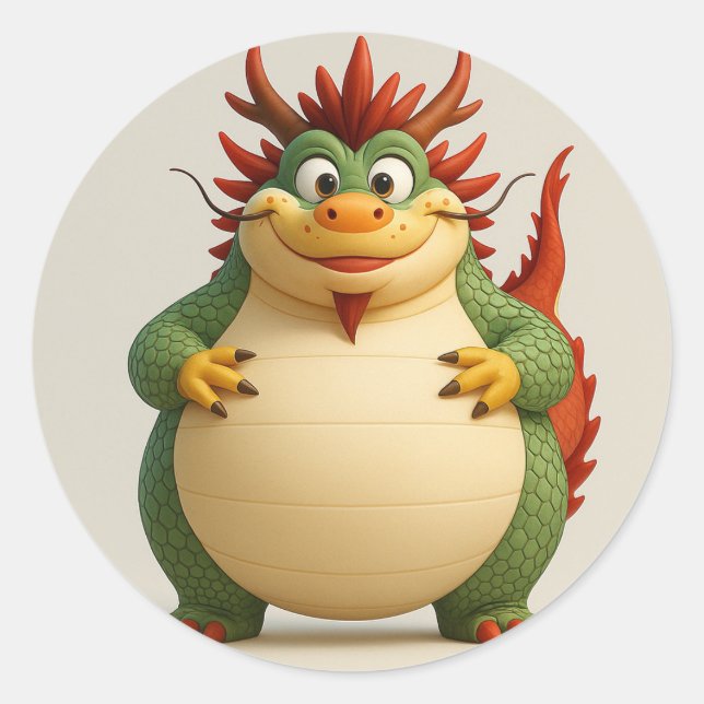Rond Sticker Dragon Cartoon Festive Chubby (Devant)
