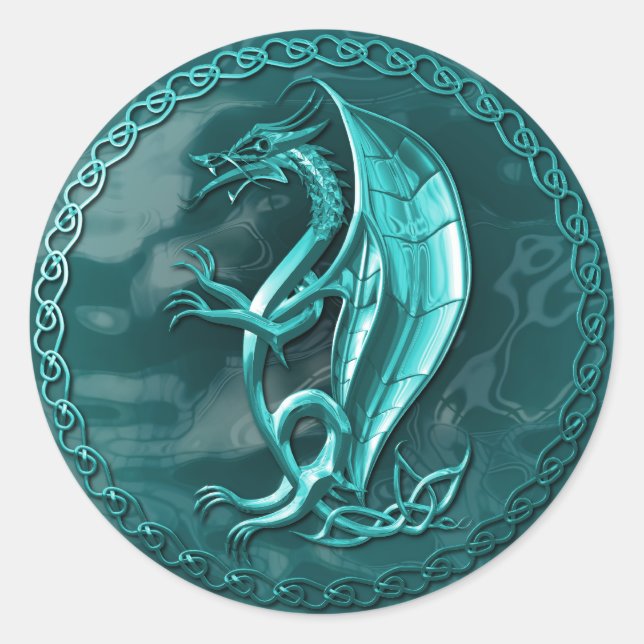Rond Sticker Dragon Celtique bleu (Devant)