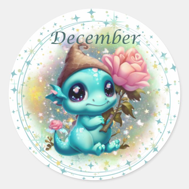 Rond Sticker Dragon Turquoise Décembre Birthstone (Devant)