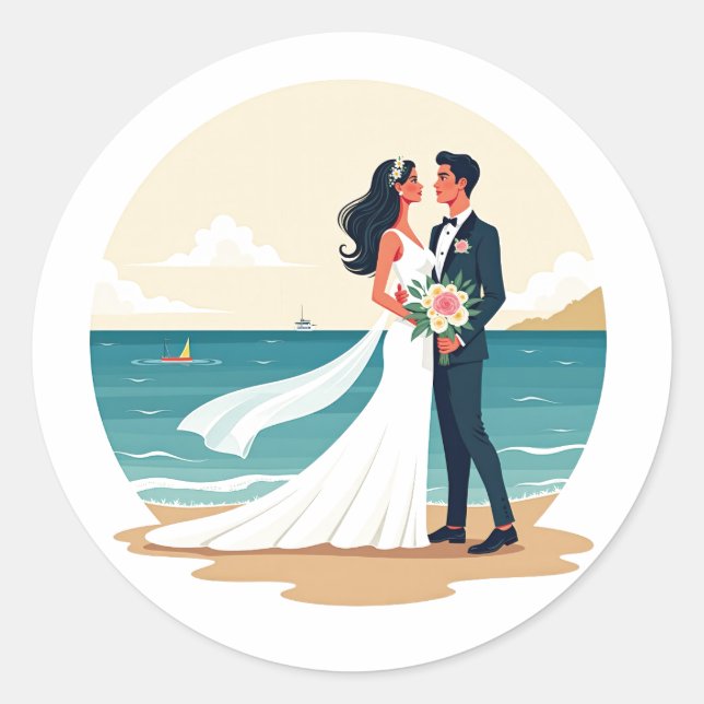 Rond Sticker Dreamy Beach Wedding Couples (Devant)