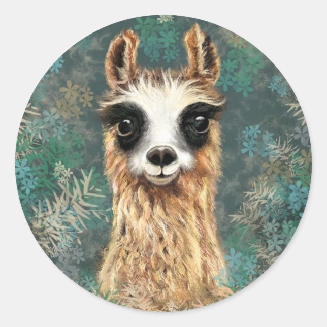Rond Sticker drôle avec Curious Baby Llama (Devant)