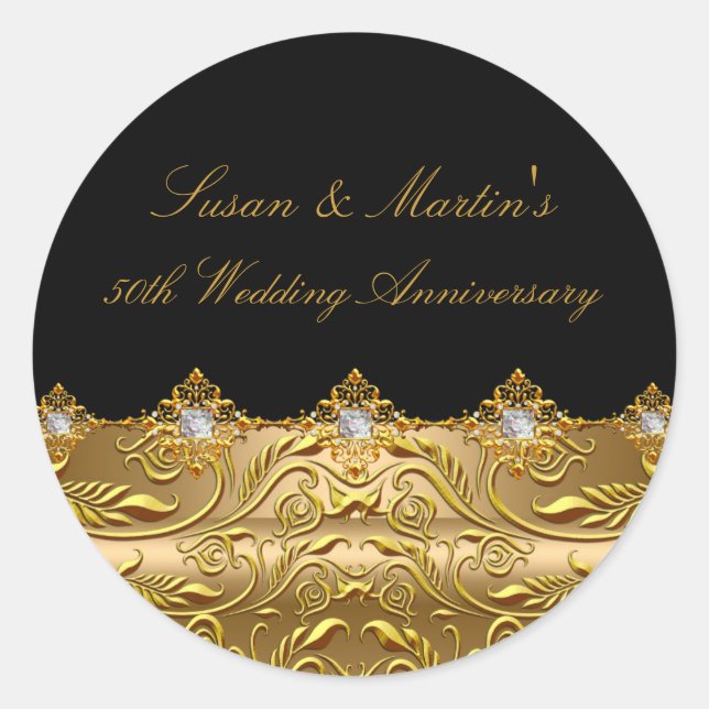 Rond Sticker du 50e anniversaire de Mariage Gold Swirl (Devant)