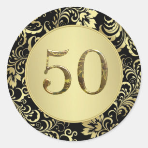 Rond Sticker du 50e anniversaire du Mariage noir et or