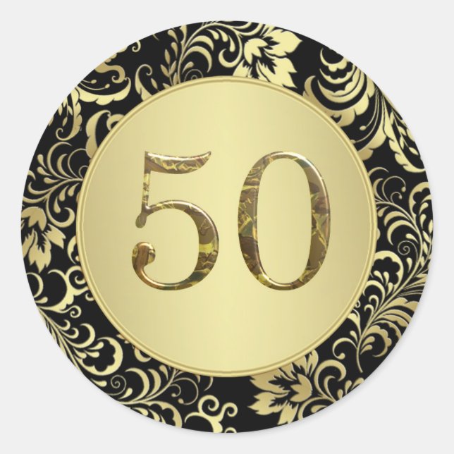 Rond Sticker du 50e anniversaire du Mariage noir et or (Devant)