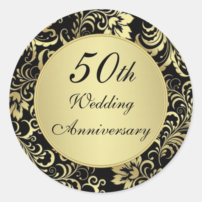 Rond Sticker du 50e anniversaire du Mariage noir et or (Devant)