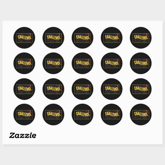 Rond Sticker du défi de typographie jaune noir (Feuille)